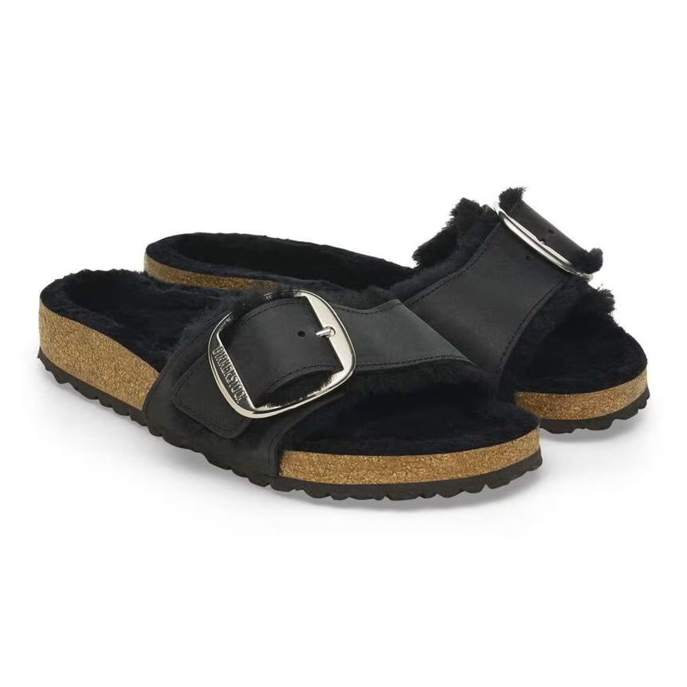 *NEW* Black Fur-Madrid Big Buckle Shearling Sandals- BIRKENSTOCK EU 38/ US 7-7.5